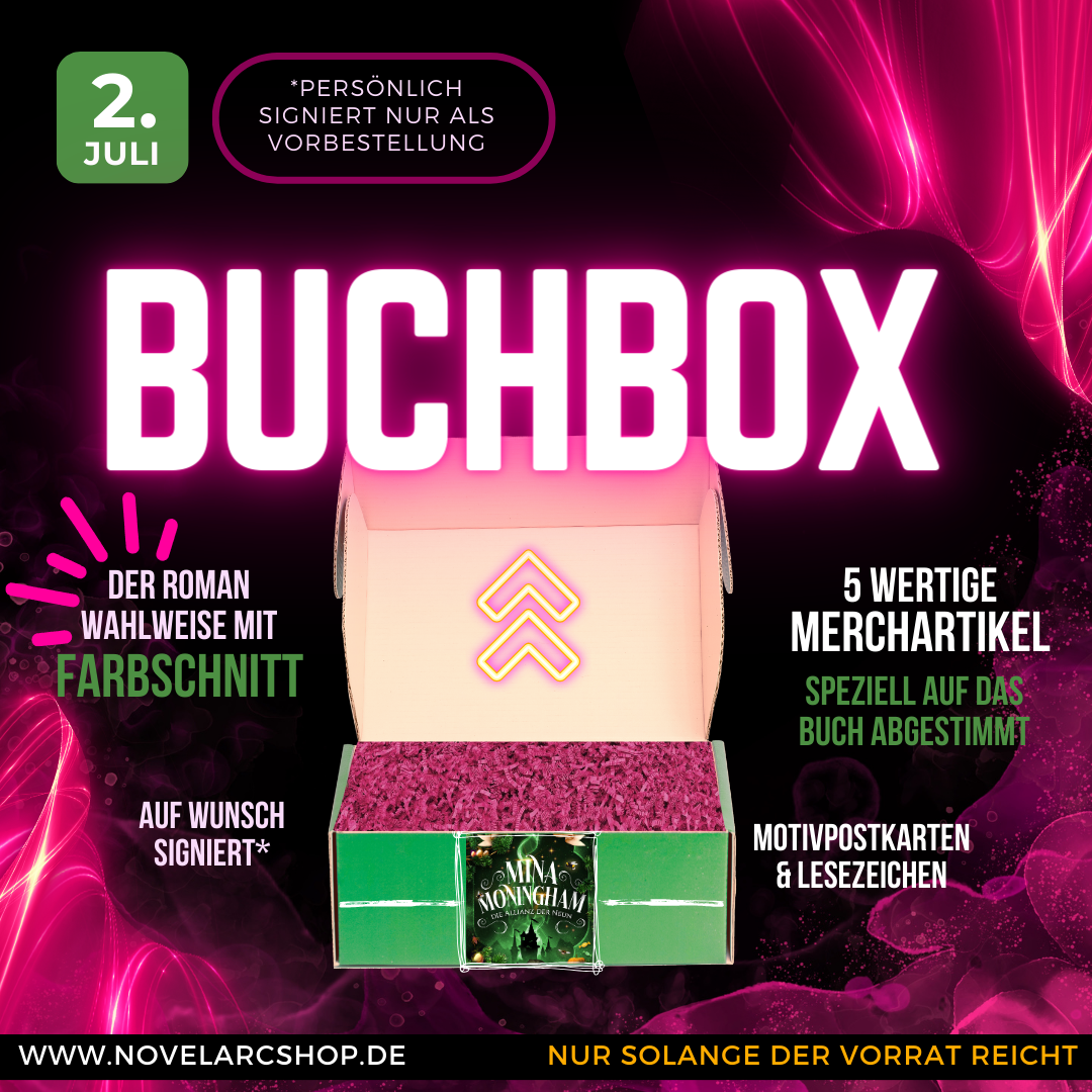 Exklusive Buchbox zu "Mina Moningham - Die Allianz der Neun" wahlweise mit Farbschnitt